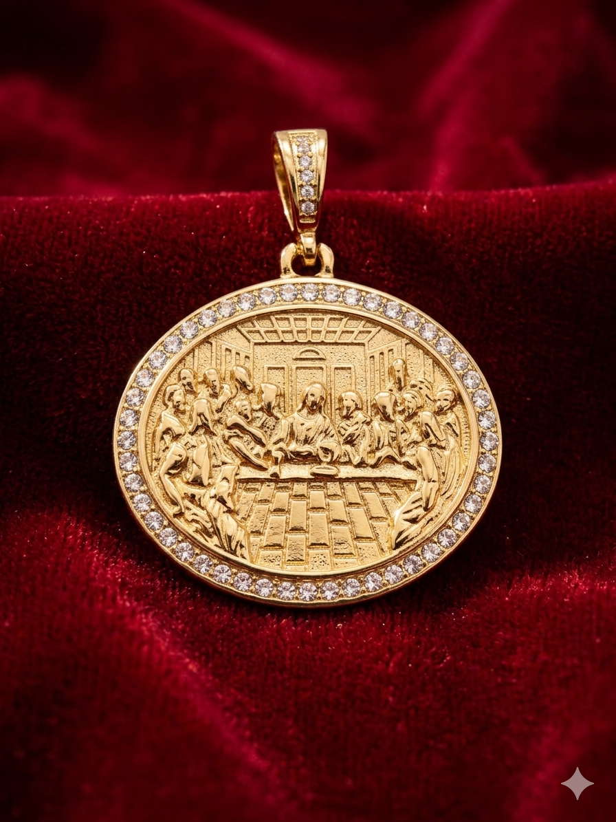 Medallón Ovalado de La Última Cena con diamantes
