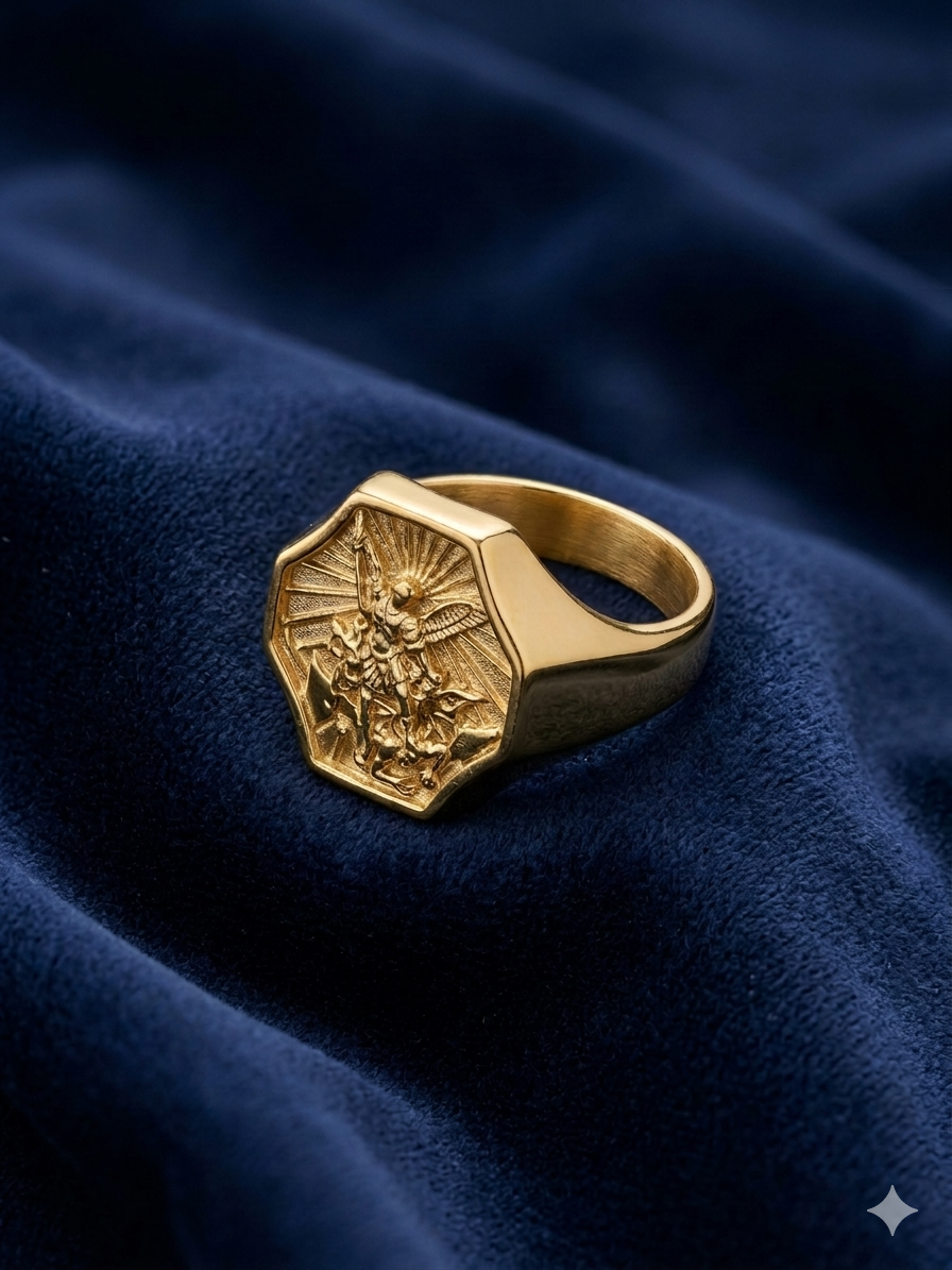 Anillo Sello San Miguel Arcángel Octagonal