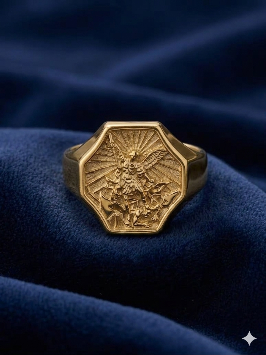Anillo Sello San Miguel Arcángel Octagonal